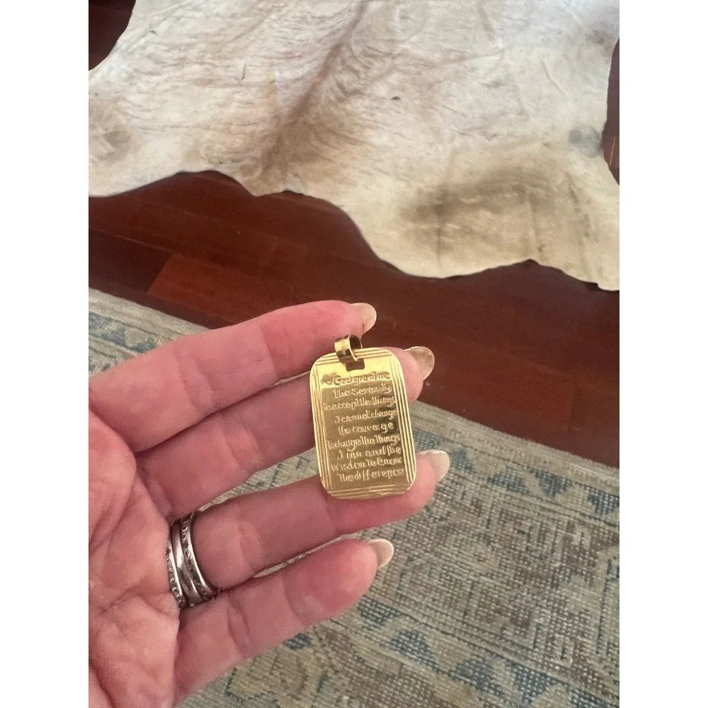 14k Solid Gold Pendant Serenity Prayer Double Sided  English & Spanish 4.6 grams